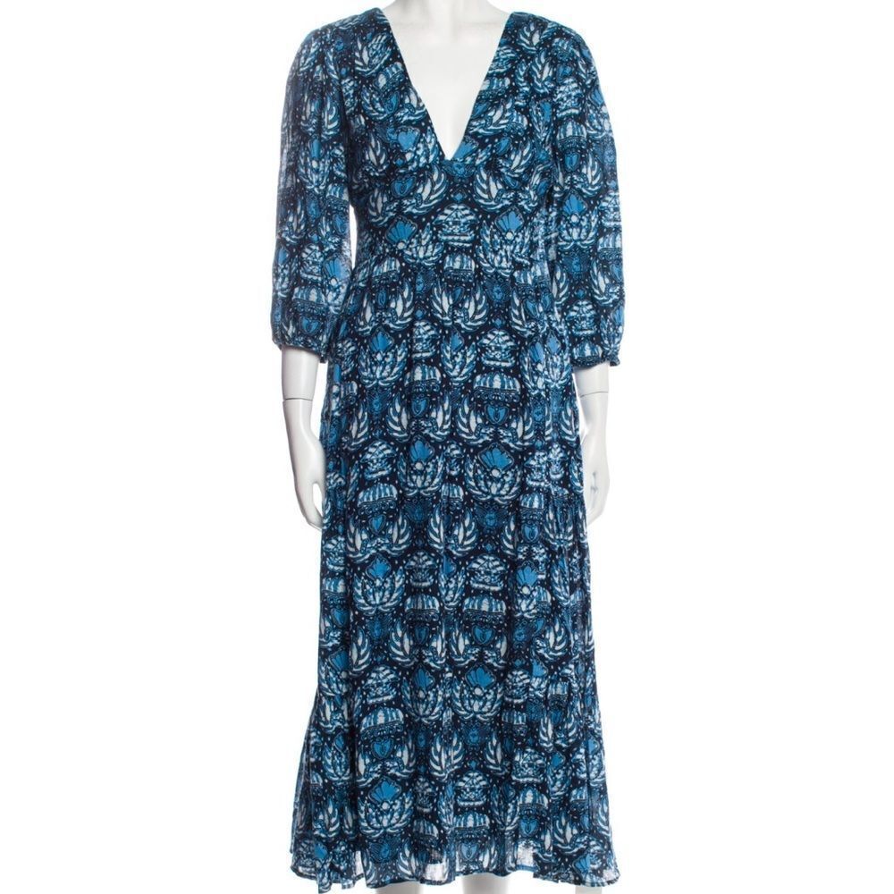 Caroline Constas Blue and Black Midi Dress